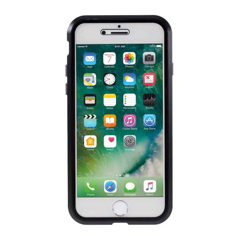 Kuori iPhone 7 / 8 / SE 2 Punainen Musta Metalli- Ja Karkaistun Lasin Reunat Suojakuori