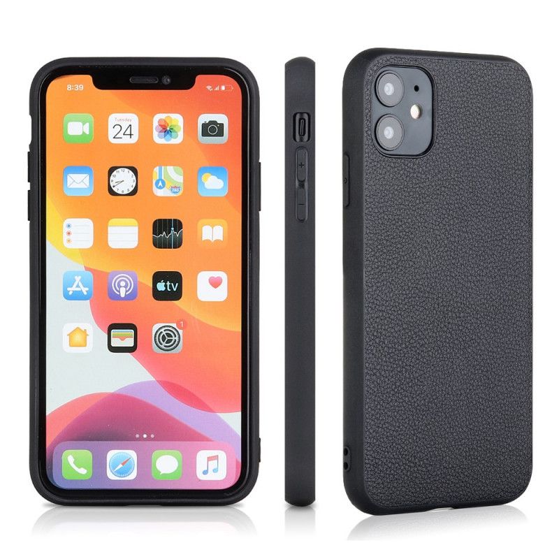 Kuori iPhone 12 Mini Tummansininen Musta Aitoa Nahkaa Raittius