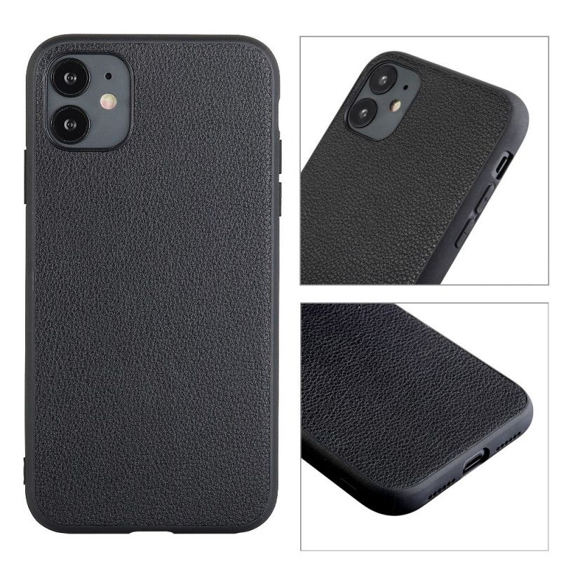 Kuori iPhone 12 Mini Tummansininen Musta Aitoa Nahkaa Raittius