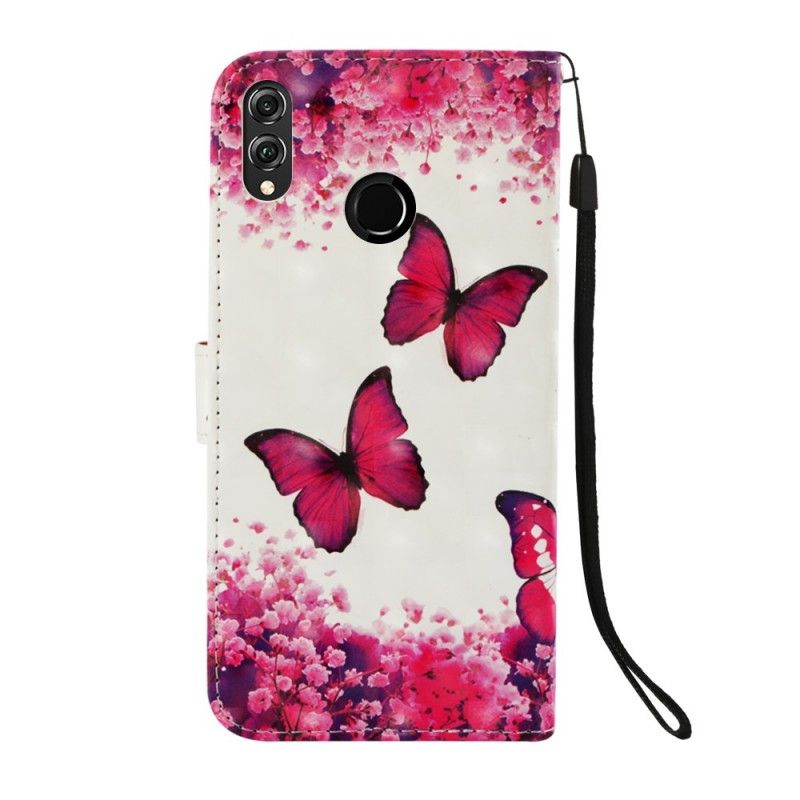 Nahkakotelo Honor 8X Puhelinkuoret 3D Punaisia Perhosia