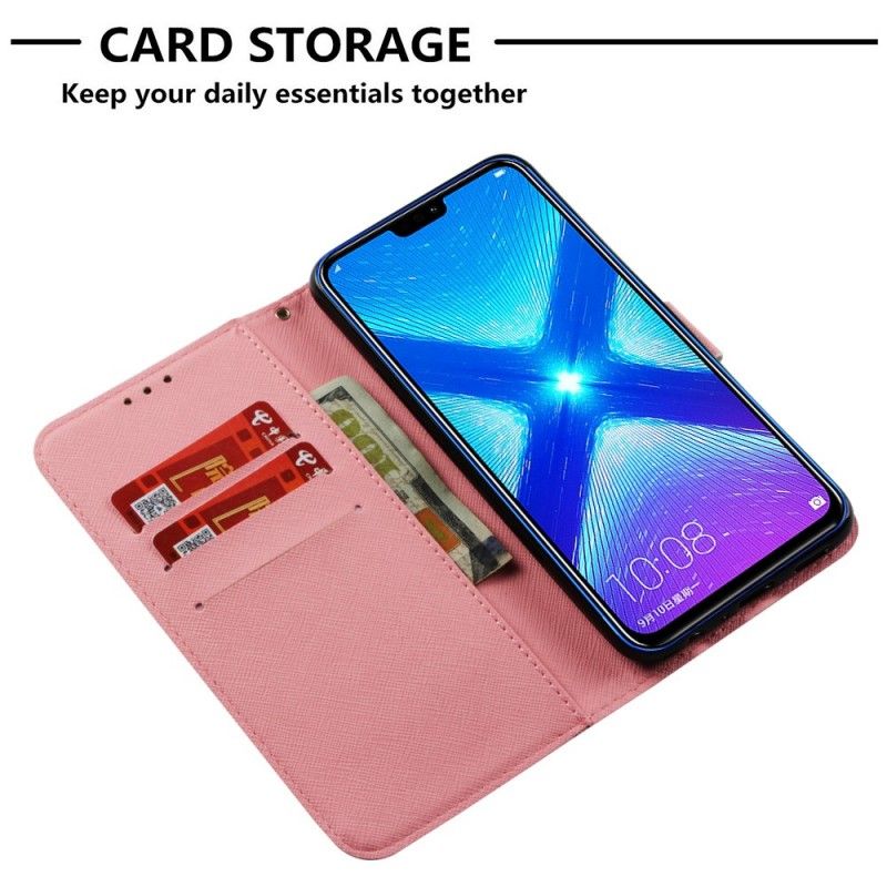 Nahkakotelo Honor 8X Puhelinkuoret 3D Punaisia Perhosia