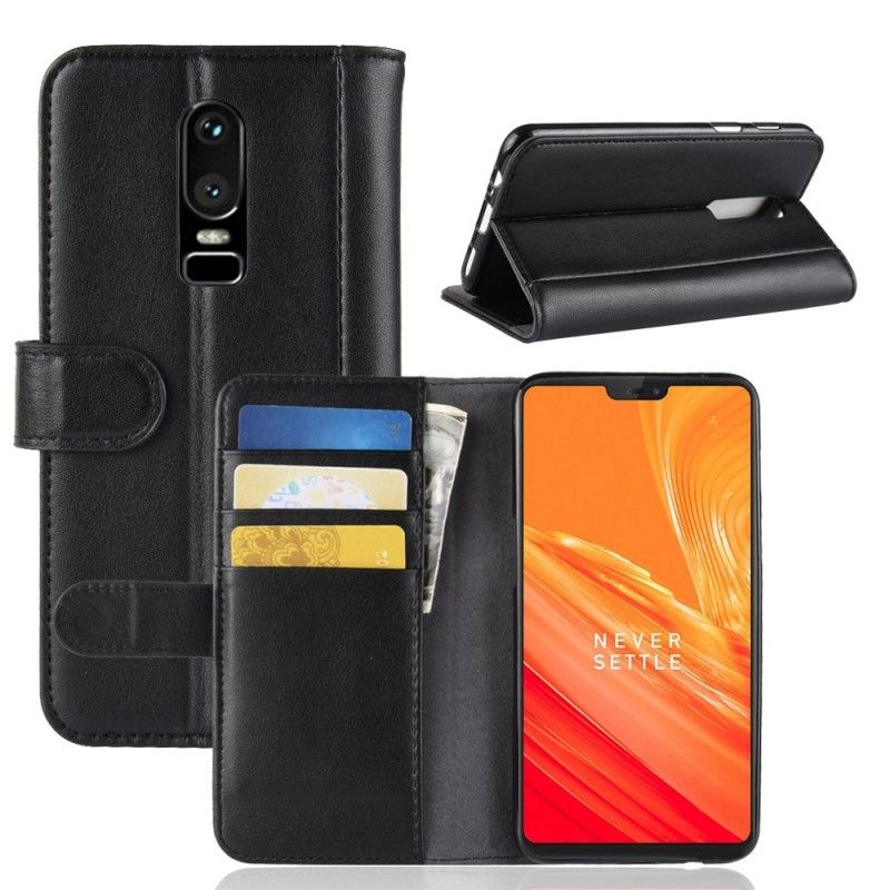Kotelot OnePlus 6 Ruskea Musta Aitoa Nahkaa