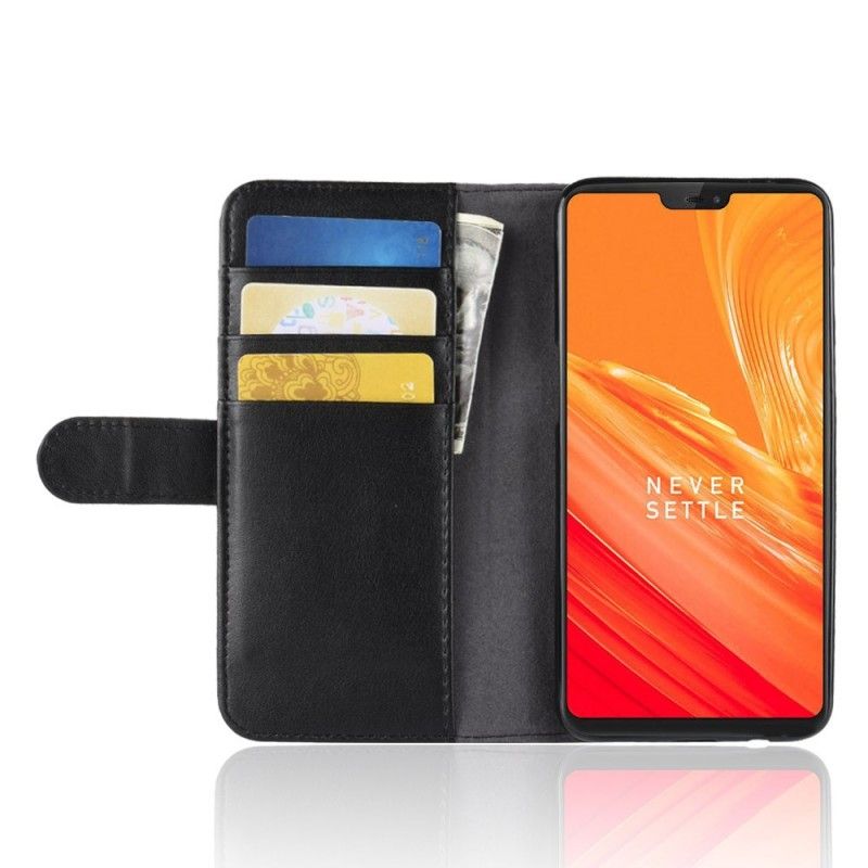 Kotelot OnePlus 6 Ruskea Musta Aitoa Nahkaa