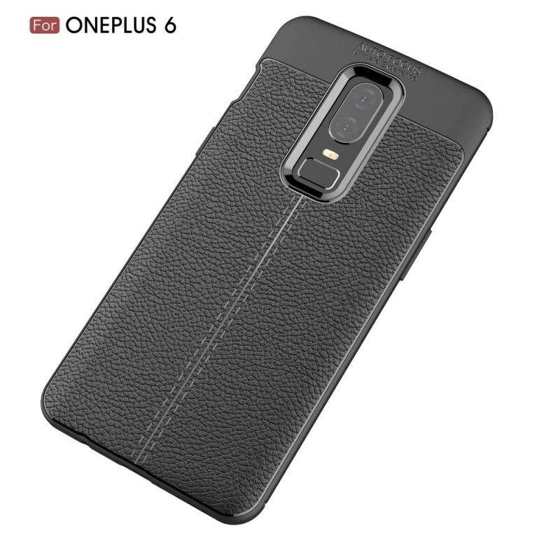 Kuori OnePlus 6 Harmaa Musta Kaksilinjainen Litsi Nahkaa
