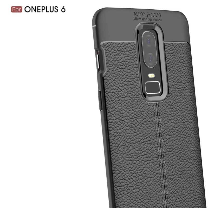 Kuori OnePlus 6 Harmaa Musta Kaksilinjainen Litsi Nahkaa