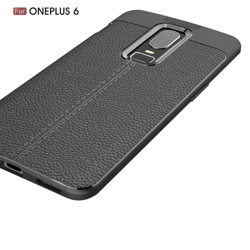 Kuori OnePlus 6 Harmaa Musta Kaksilinjainen Litsi Nahkaa
