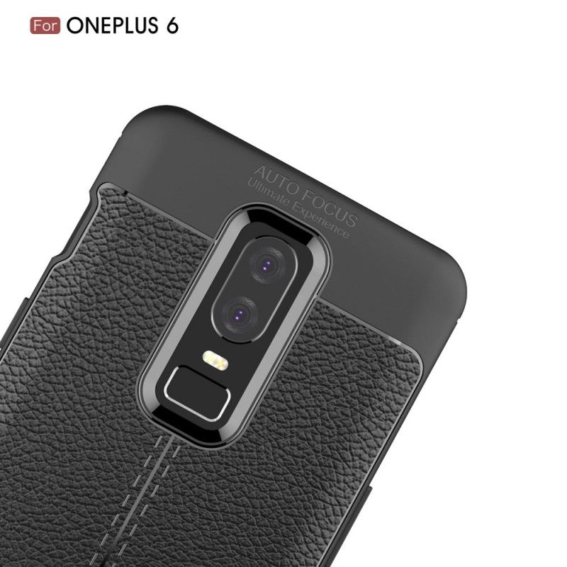 Kuori OnePlus 6 Harmaa Musta Kaksilinjainen Litsi Nahkaa