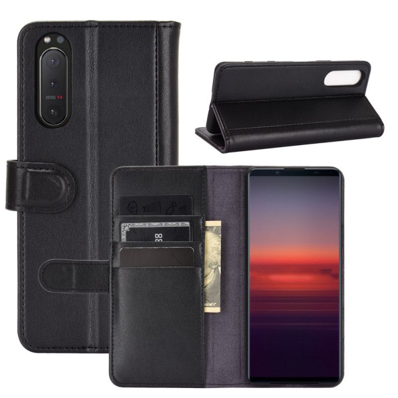 Flip Case Sony Xperia 5 II Kahvi Musta Halkaistu Nahka