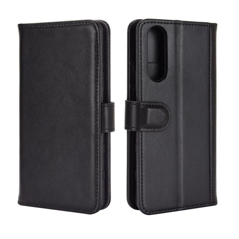 Flip Case Sony Xperia 5 II Kahvi Musta Halkaistu Nahka