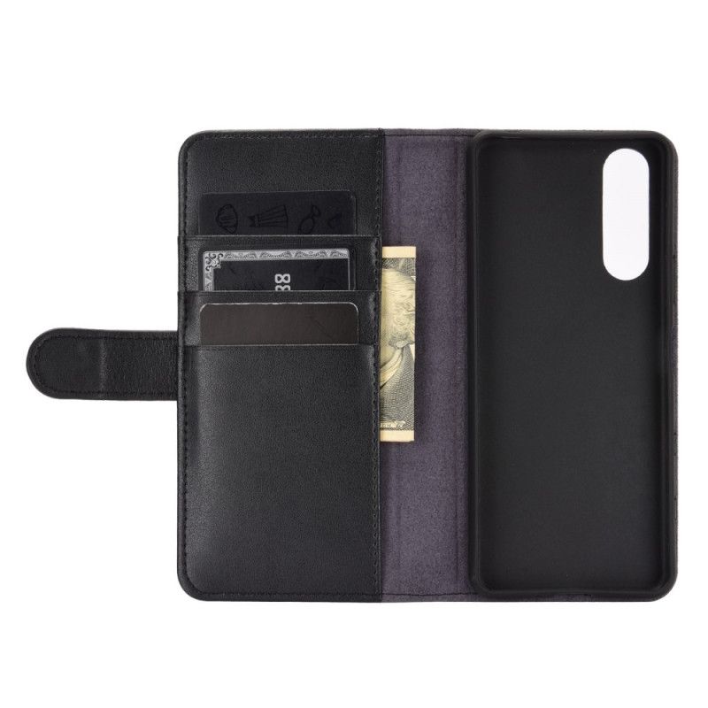 Flip Case Sony Xperia 5 II Kahvi Musta Halkaistu Nahka