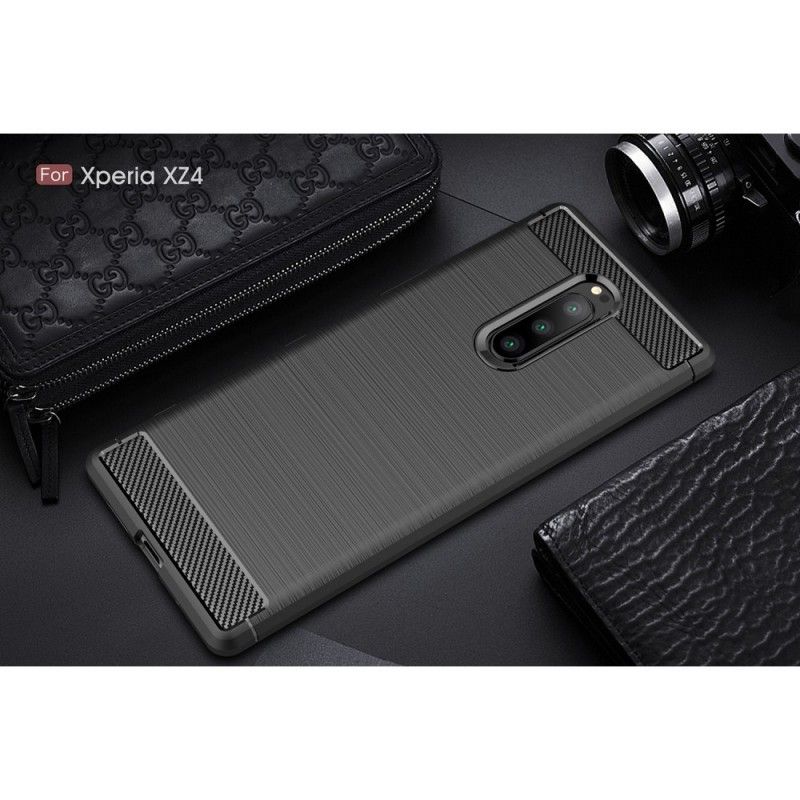 Kuori Sony Xperia 1 Harmaa Musta Harjattu Hiilikuitu Suojakuori