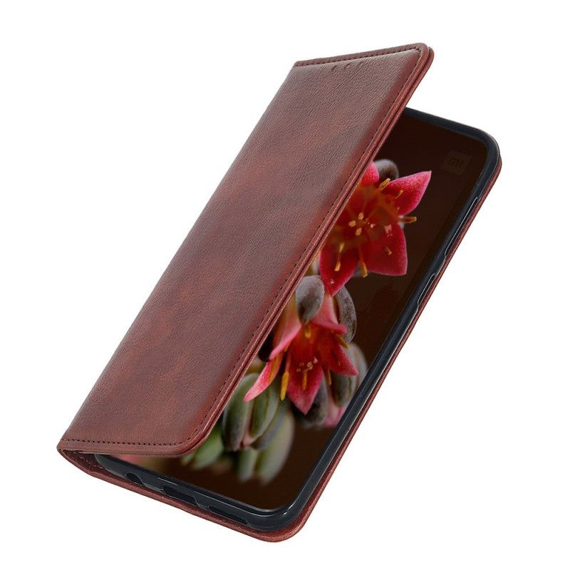 Flip Kotelot Xiaomi Redmi Note 9S / Note 9 Pro Punainen Musta Tyylikäs Halkaistu Nahka