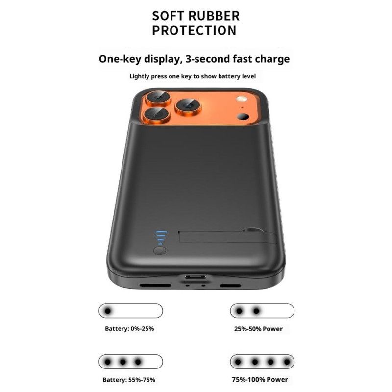 5000 Mah Ulkoinen Akkukotelo iPhone 17 Prolle Sisäänrakennetulla Telineellä