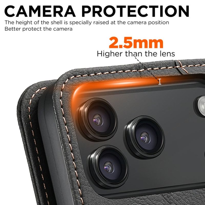 Nahkakotelo iPhone 17 Pro Magsafe-yhteensopiva Litsikuvioinen