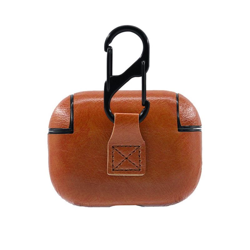 Case Kuoret AirPods Pro Ruskea Musta Puhelinkuoret Nahkatyyli. Jossa On Kiinnityskoukku
