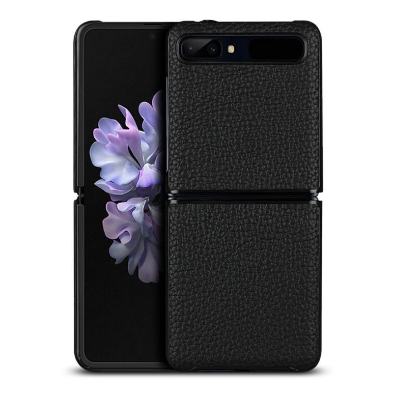 Kuori Samsung Galaxy Z Flip Harmaa Musta Aitoa Litsi Nahkaa
