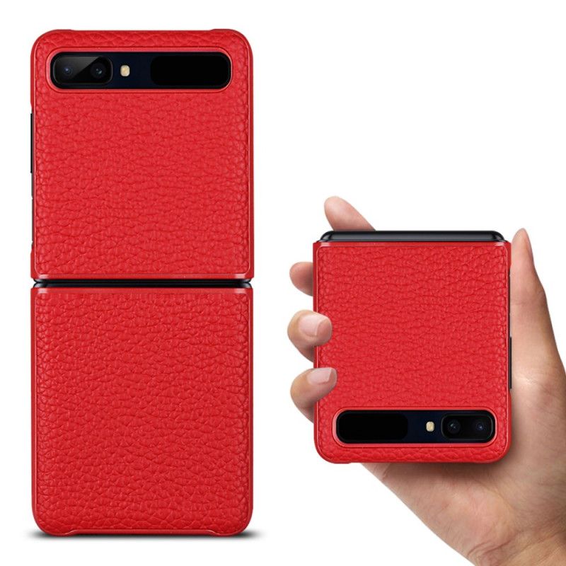 Kuori Samsung Galaxy Z Flip Harmaa Musta Aitoa Litsi Nahkaa