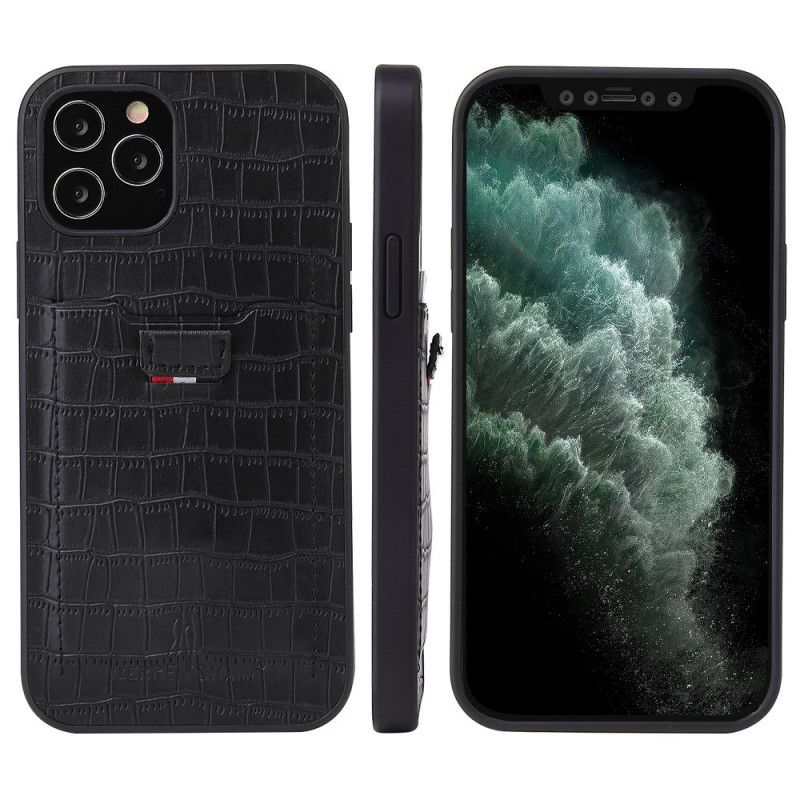 Case Kuoret iPhone 12 / 12 Pro Harmaa Musta Puhelinkuoret Krokotiilin Ihon Tyyppinen Korttikotelo