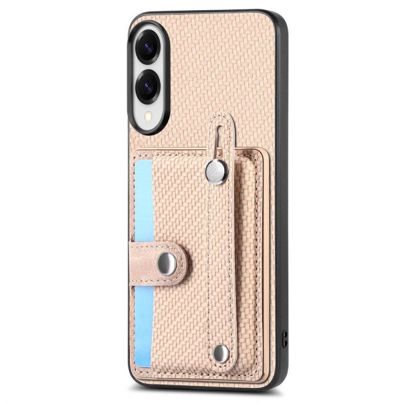 Kuori Samsung Galaxy S25 5g Edge Hiilikuitu Korttikotelolla Ja Hihnalla Varustettu Jalusta Suojakuori