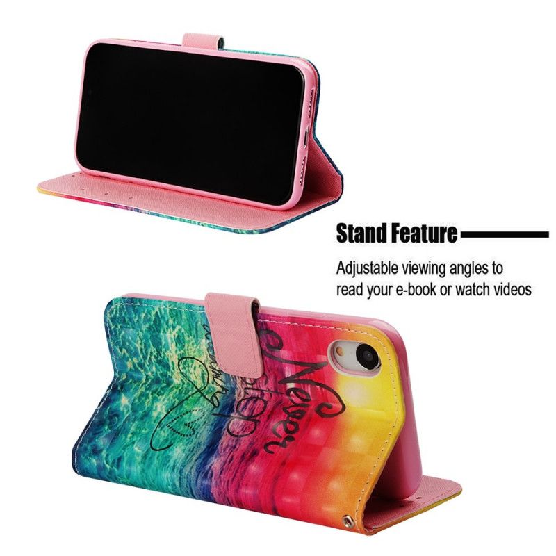 Flip Case iPhone XR Älä Koskaan Lopeta Haaveilemista Timanttien Kanssa