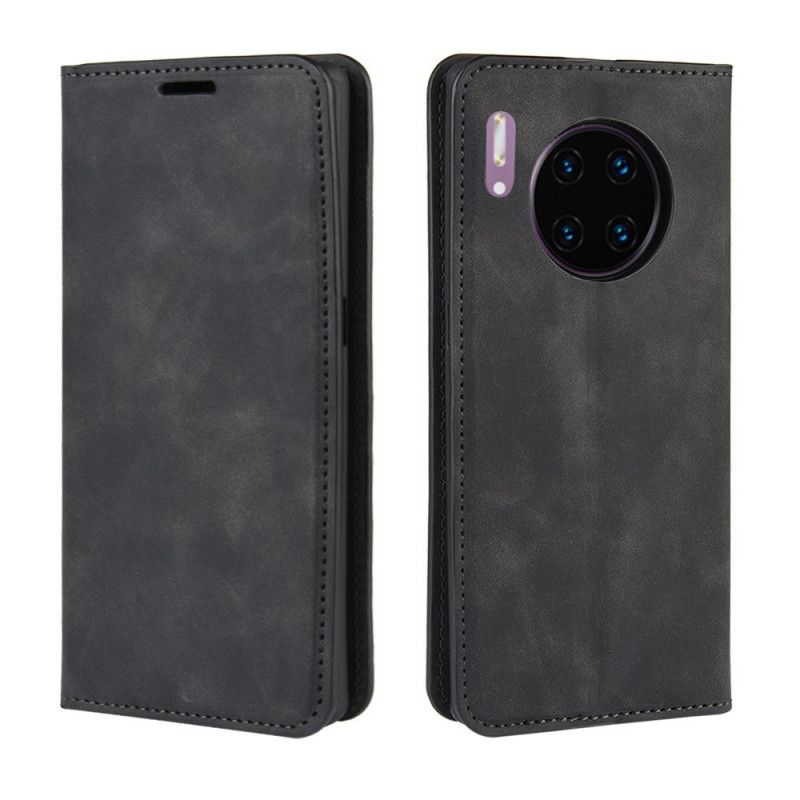 Flip Kotelot Huawei Mate 30 Pro Harmaa Musta Pehmeä Nahka