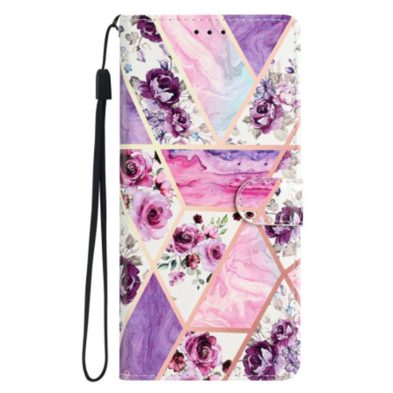 Kotelot iPhone 16 Pro Max Purppuraisia Kukkia Hihnalla