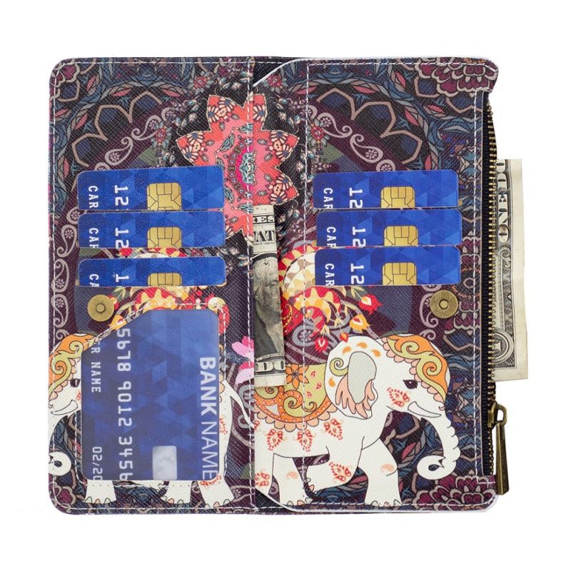 Kotelot iPhone 16 Pro Max Tribal Elephant -lompakko Hihnalla