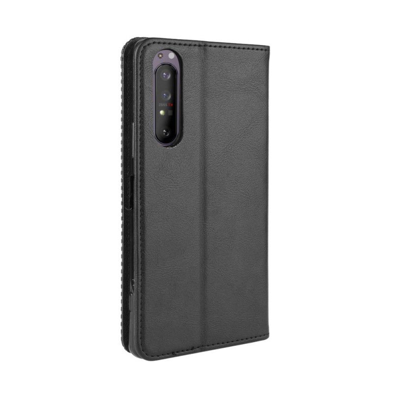 Flip Kotelot Sony Xperia 1 II Punainen Musta Tyylitelty Vintage-Nahkaefekti Suojakuori