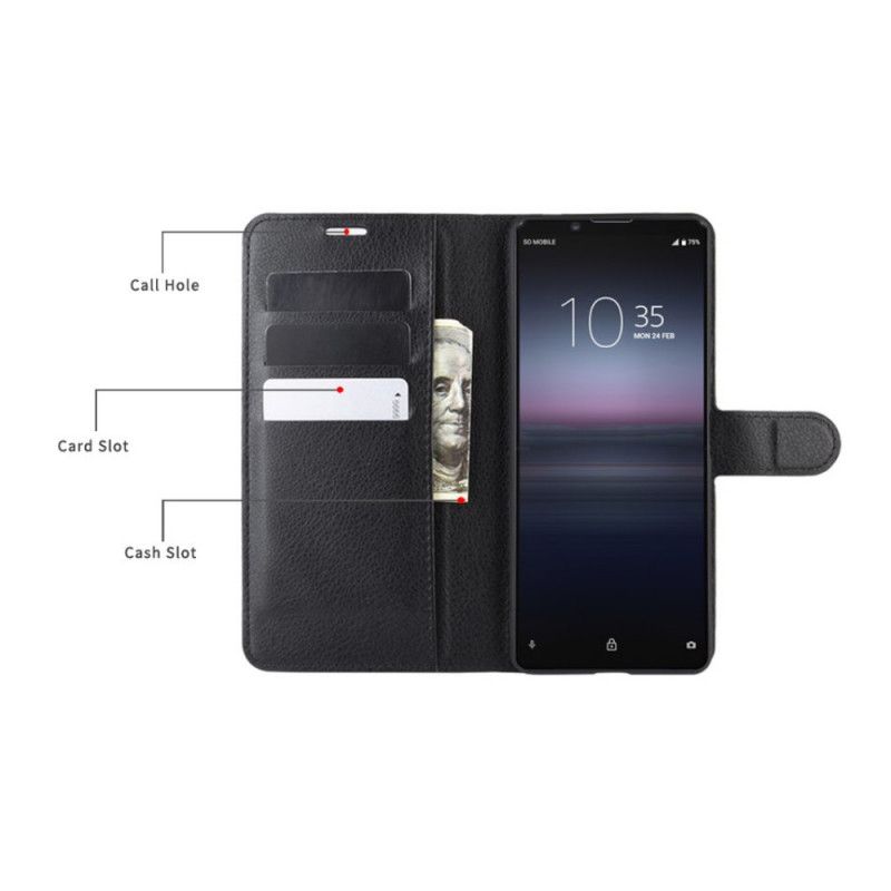 Suojakuori Sony Xperia 1 II Valkoinen Musta Litsi-Tekonahka