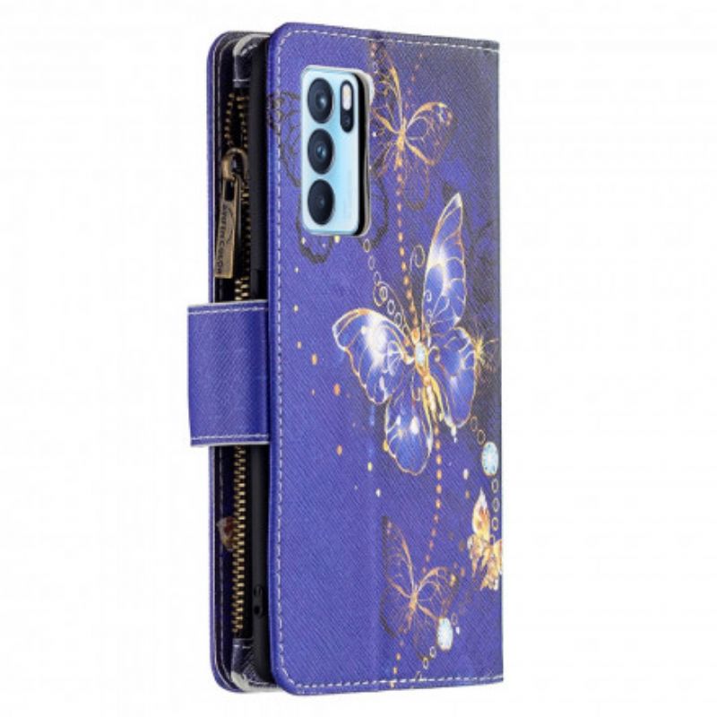 Flip Kotelot Oppo Reno 6 Pro 5g Butterfly-vetoketjullinen Tasku