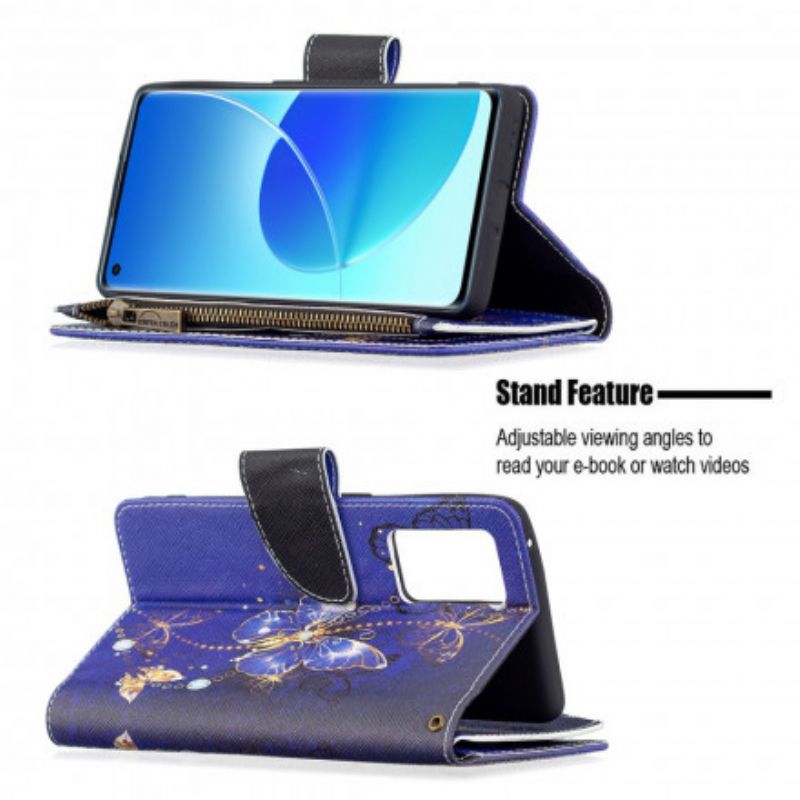 Flip Kotelot Oppo Reno 6 Pro 5g Butterfly-vetoketjullinen Tasku
