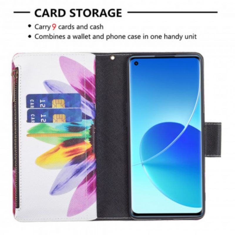 Flip Kotelot Oppo Reno 6 Pro 5g Kukkavetoketjullinen Tasku