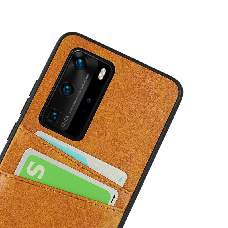 Kuori Huawei P40 Pro Punainen Musta Nahkainen Kaksinkertainen Korttikotelo Suojakuori