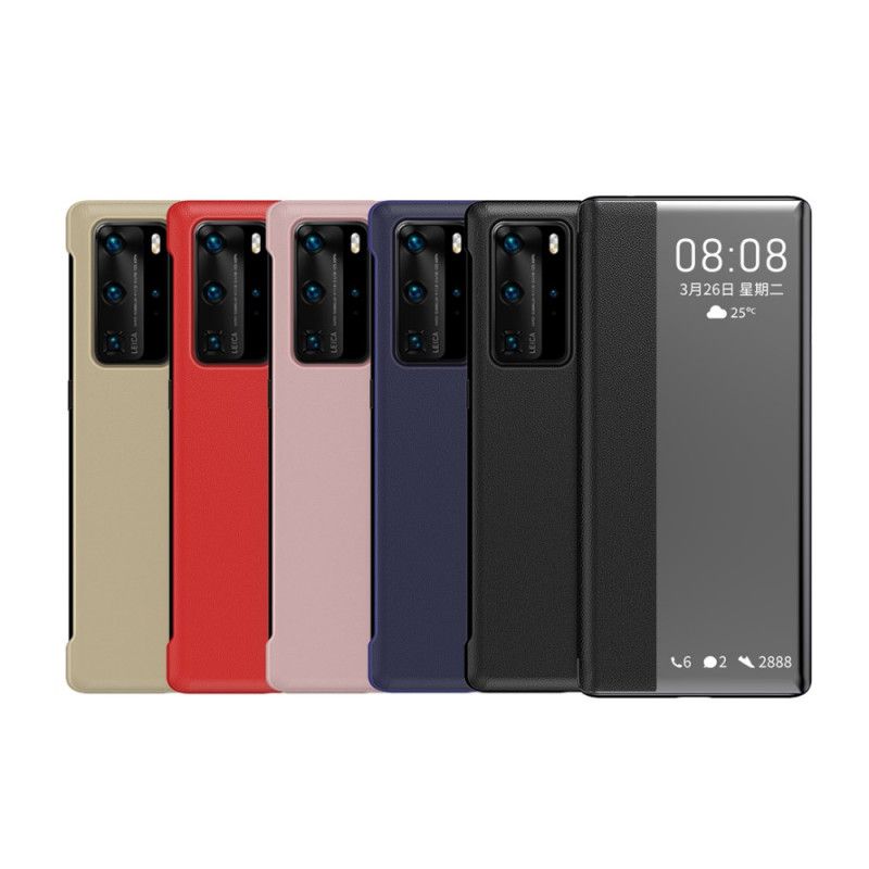 Näkymä Kansi Huawei P40 Pro Tummansininen Musta Kuvioitu Tekonahka