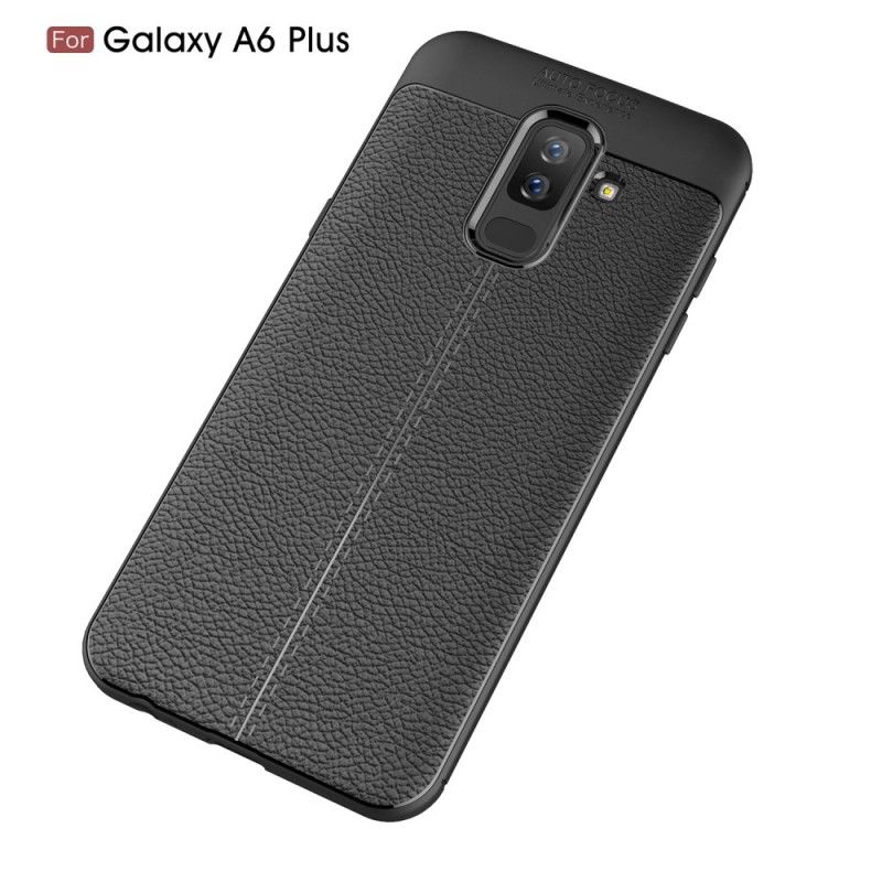 Kuori Samsung Galaxy A6 Plus Harmaa Musta Kaksilinjainen Litsi Nahkainen Vaikutus Suojakuori