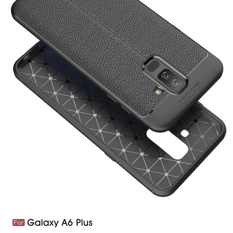 Kuori Samsung Galaxy A6 Plus Harmaa Musta Kaksilinjainen Litsi Nahkainen Vaikutus Suojakuori
