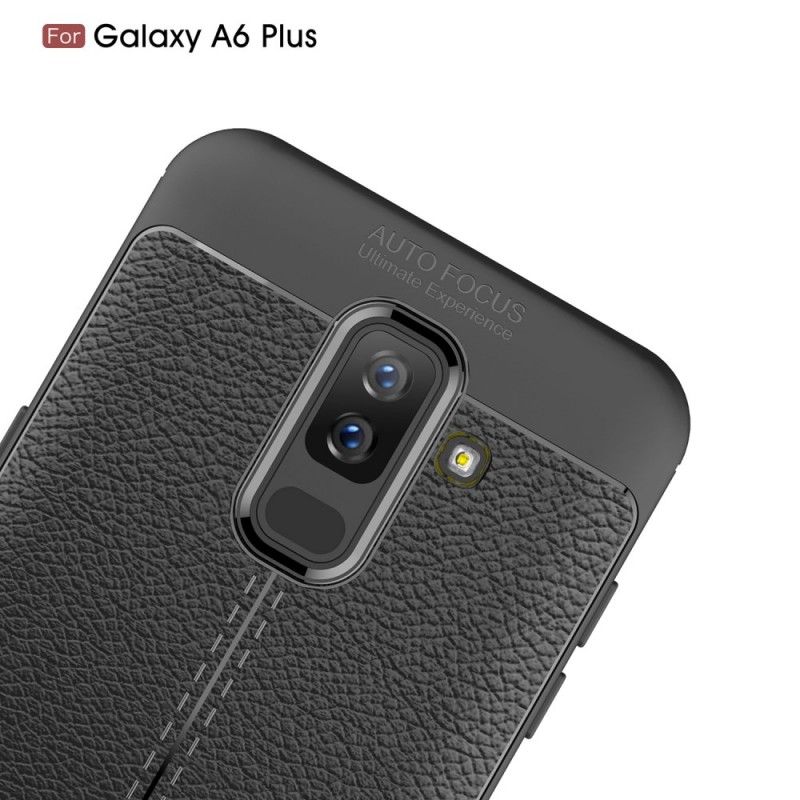 Kuori Samsung Galaxy A6 Plus Harmaa Musta Kaksilinjainen Litsi Nahkainen Vaikutus Suojakuori