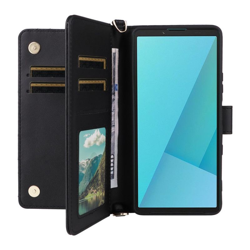 Nahkakotelo Sony Xperia 10 Vii Tikattu Hihna Ja Rannehihna