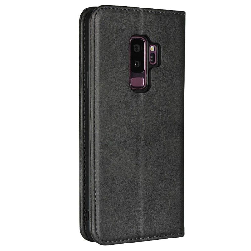 Flip Kotelot Samsung Galaxy S9 Plus Tummansininen Musta Keinonahkaa Ompelemalla Suojakuori