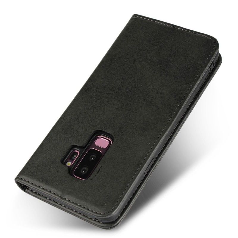 Flip Kotelot Samsung Galaxy S9 Plus Tummansininen Musta Keinonahkaa Ompelemalla Suojakuori