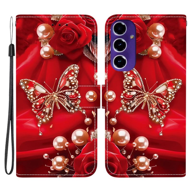 Nahkakotelo Samsung Galaxy A17 4g / 5g Kultainen Ja Helmiperhonen