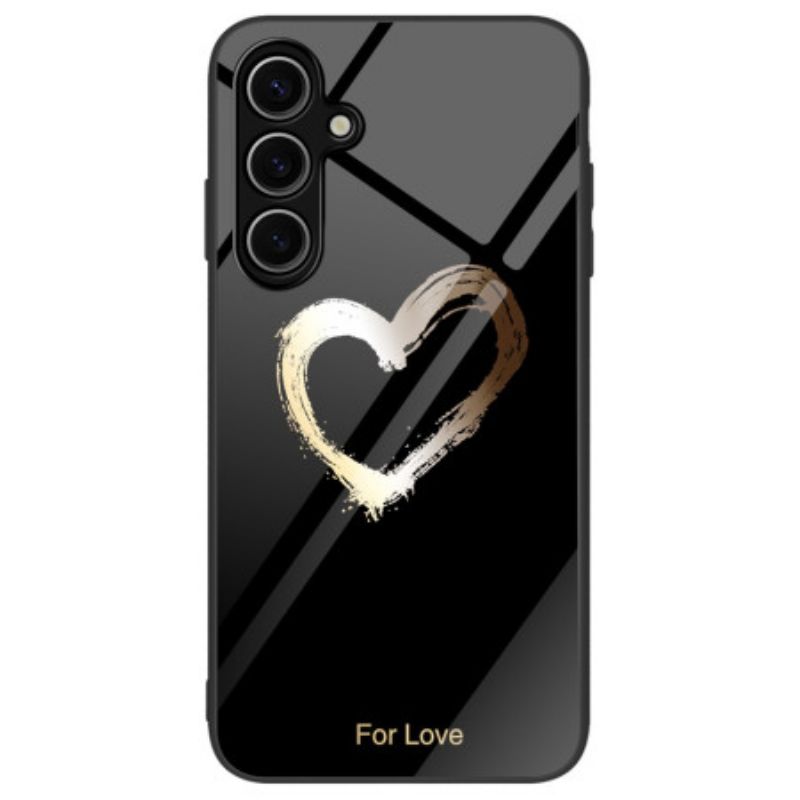 Case Samsung Galaxy S24 Fe Puhelinkuoret Kultainen Sydänkarkaistu Lasi Mustalla Taustalla