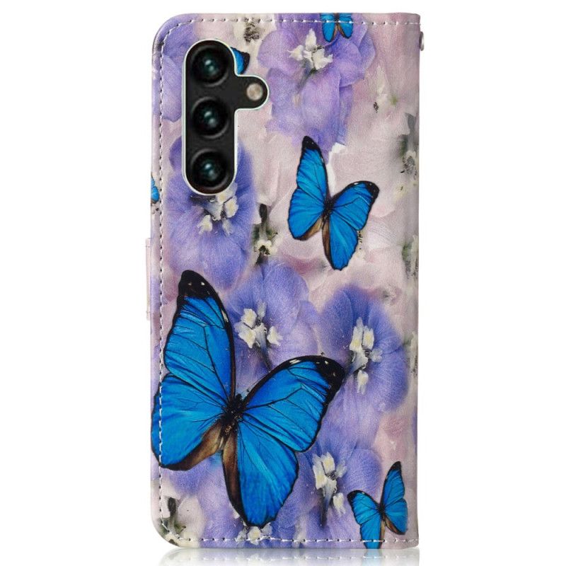 Kotelot Samsung Galaxy S24 Fe Purppuraisia Kukkia Ja Sinisiä Perhosia Suojakuori