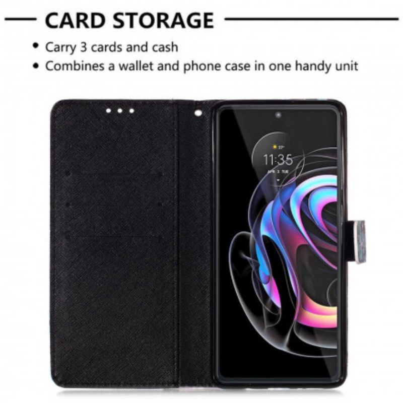 Flip Kotelot Motorola Edge 20 Pro Siniset Kukat