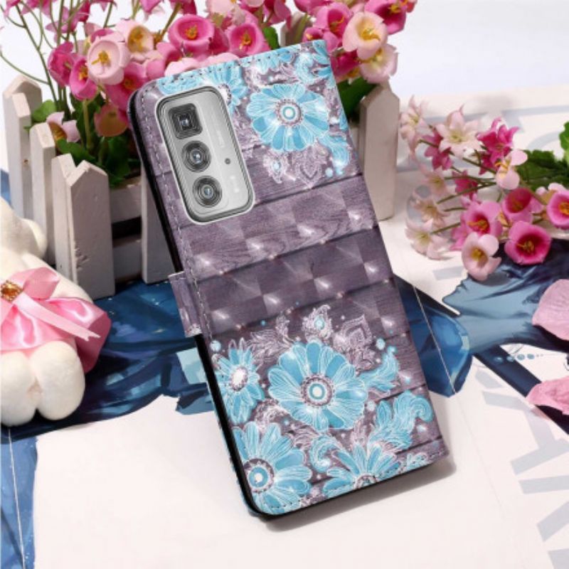 Flip Kotelot Motorola Edge 20 Pro Siniset Kukat
