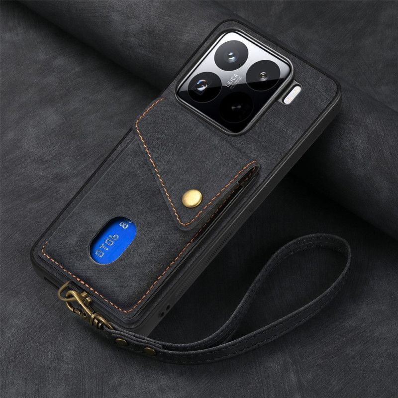 Kuori Xiaomi 15 Mokkanahkamainen Korttikotelo Ja Hihna