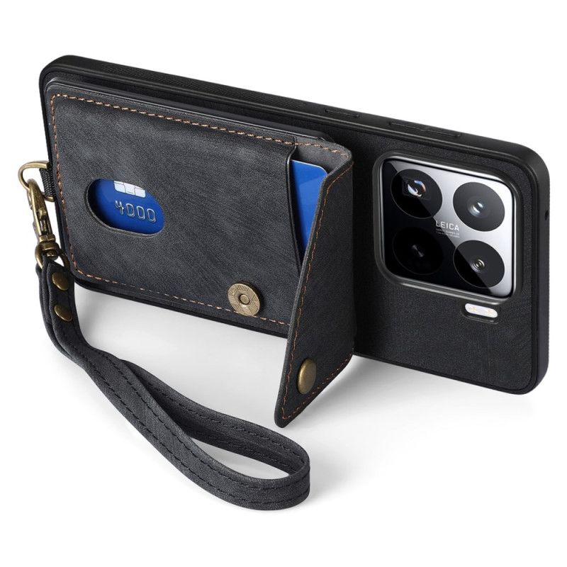 Kuori Xiaomi 15 Mokkanahkamainen Korttikotelo Ja Hihna