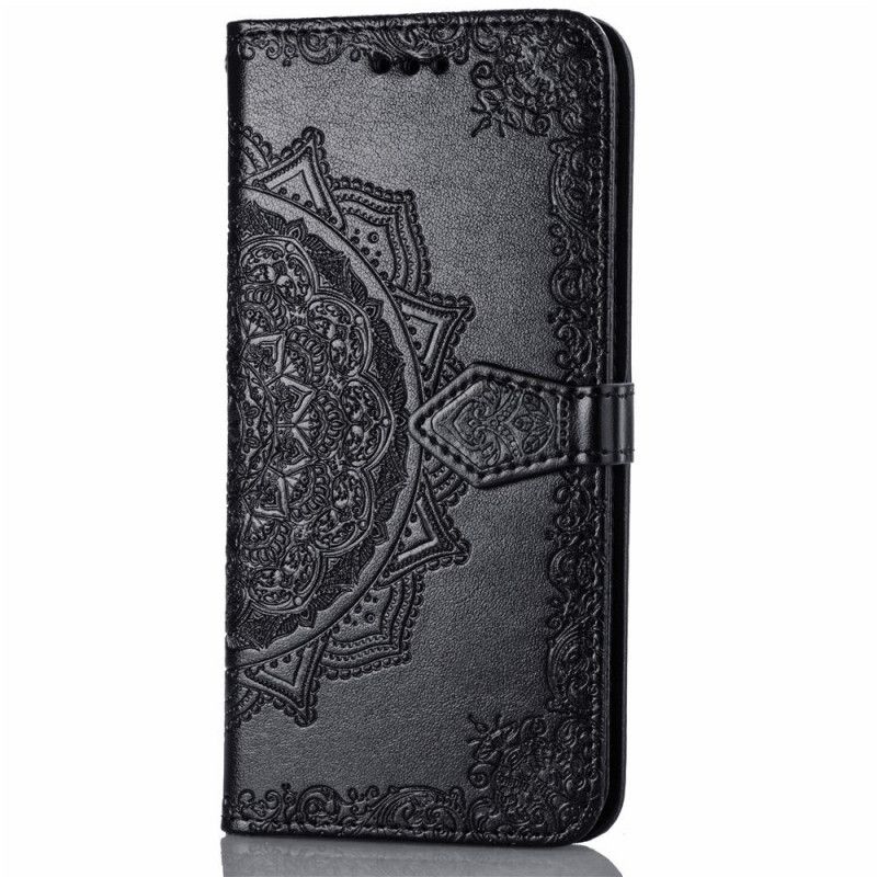 Flip Case Samsung Galaxy S10 Plus Harmaa Musta Keski-Ikäinen Mandala