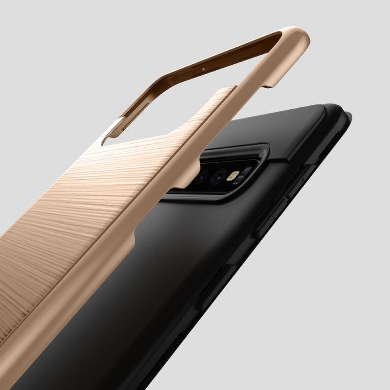 Kuori Samsung Galaxy S10 Plus Valkoinen Musta Harjattu Hiilikuitu Suojakuori