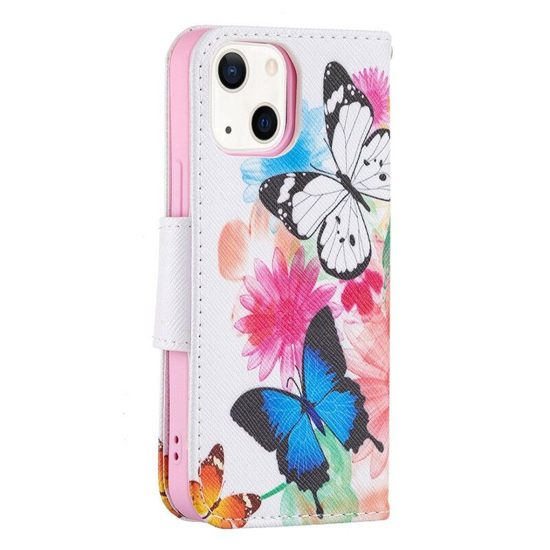 Kotelot iPhone 13 Mini Puhelinkuoret Maalattuja Perhosia Ja Kukkia